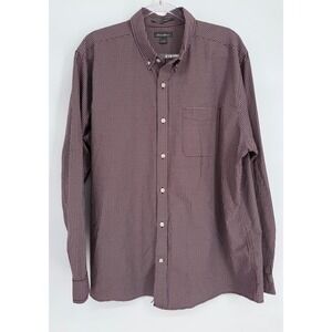 Eddie Bauer Mens Sz XL Burgundy Gingham Wrinkle Free Relaxed Button Down Shirt